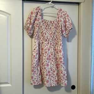 Women’s Pink Floral Flower Puffer Short Sleeve Dress with Pockets Size Large